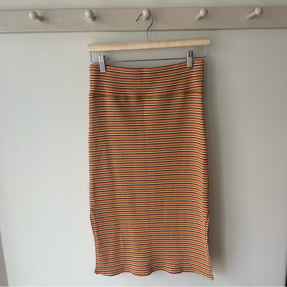 Aerie, multi coloured striped 3/4 length pencil skirt in M